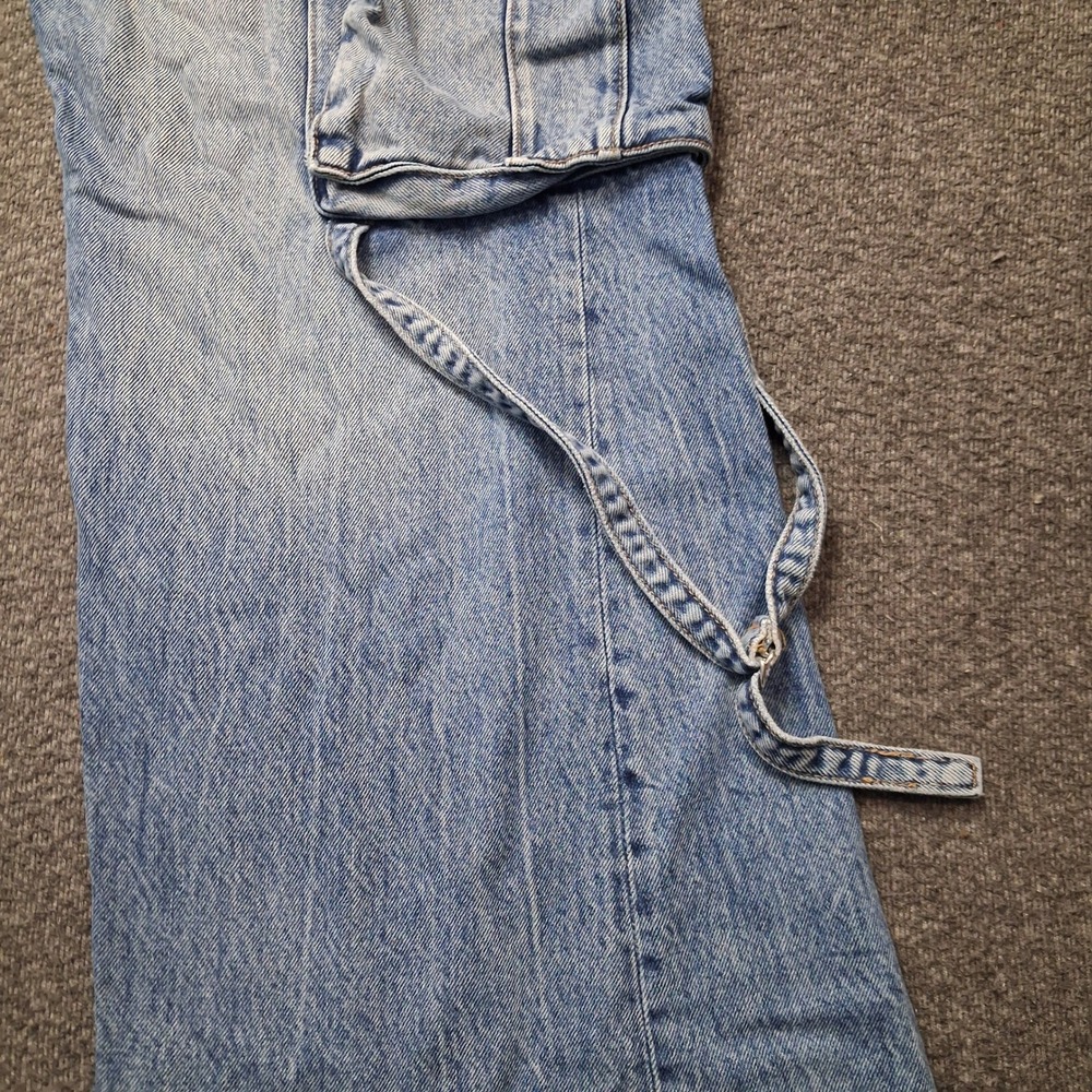 Zara Light Wash Blue Baggy Wide Leg Cargo Jeans Multi Pocket Straps Size 30 / 8 - Picture 11 of 14